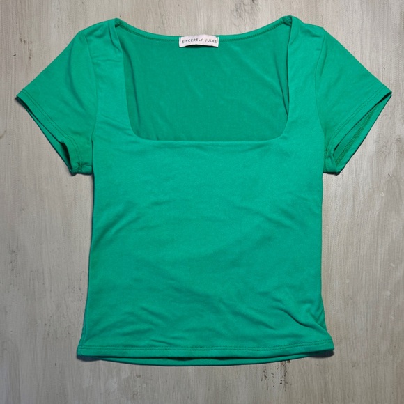 Green Square Neck Short Sleeved Top - Picture 1 of 3